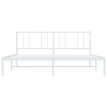 Metal Bed Frame without Mattress with Headboard White 193x203cm