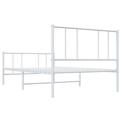 Metal Bed Frame without Mattress with Footboard White 75x190cm
