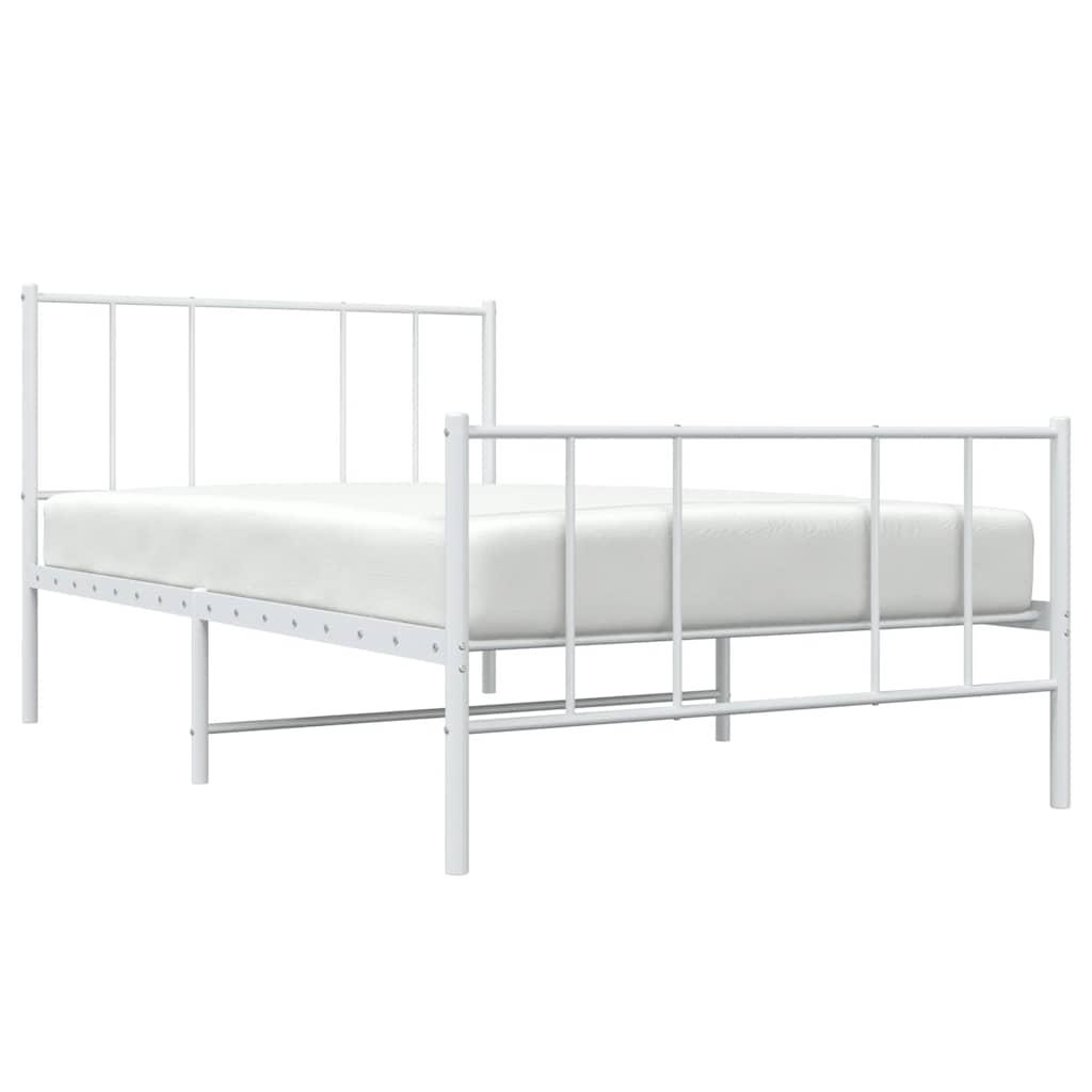 Metal Bed Frame without Mattress with Footboard White 90x190cm
