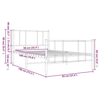 Metal Bed Frame without Mattress with Footboard White 90x190cm