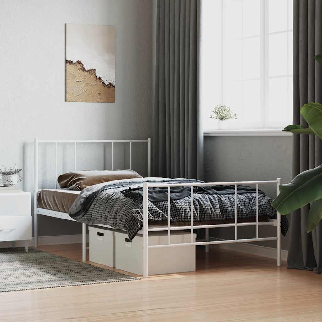 Metal Bed Frame without Mattress with Footboard White 90x190cm
