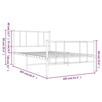 Metal Bed Frame without Mattress with Footboard White 100x200cm