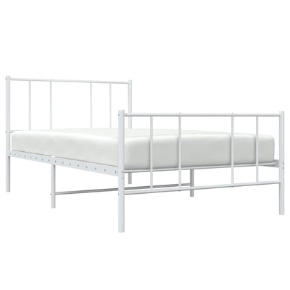 Metal Bed Frame without Mattress with Footboard White 107x203cm