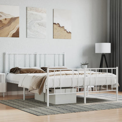 Metal Bed Frame without Mattress with Footboard White 140x200cm