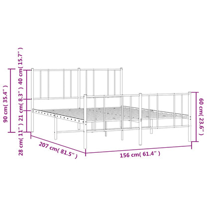 Metal Bed Frame without Mattress with Footboard White 150x200cm