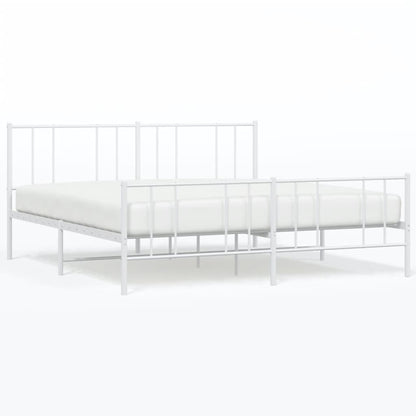 Metal Bed Frame without Mattress with Footboard White 180x200cm