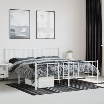 Metal Bed Frame without Mattress with Footboard White 180x200cm