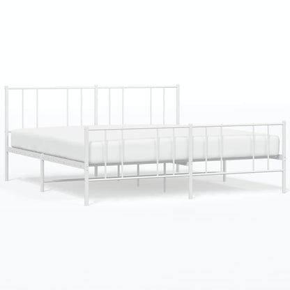Metal Bed Frame without Mattress with Footboard White 183x213cm