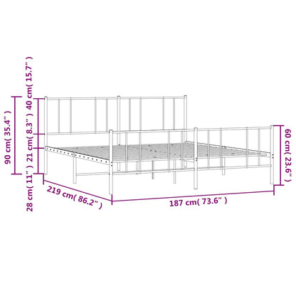 Metal Bed Frame without Mattress with Footboard White 183x213cm