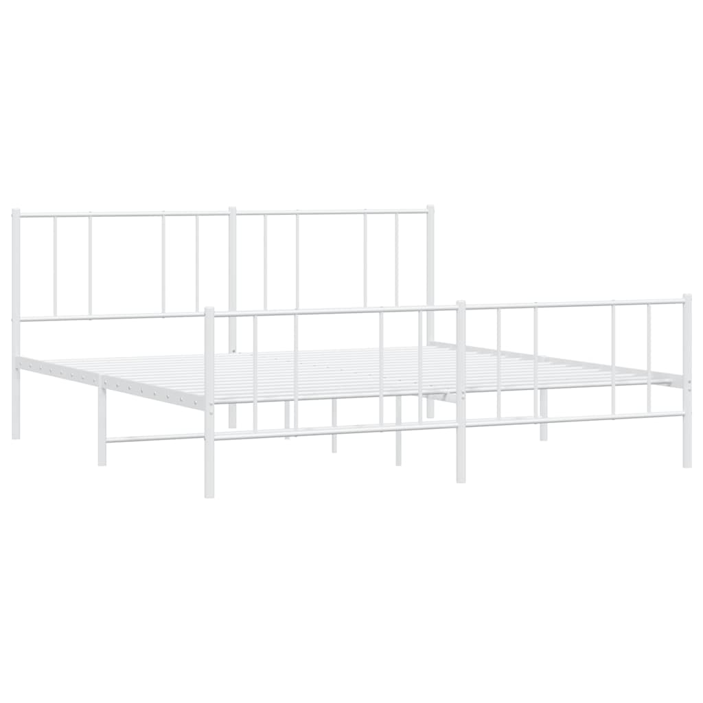Metal Bed Frame without Mattress with Footboard White 193x203cm