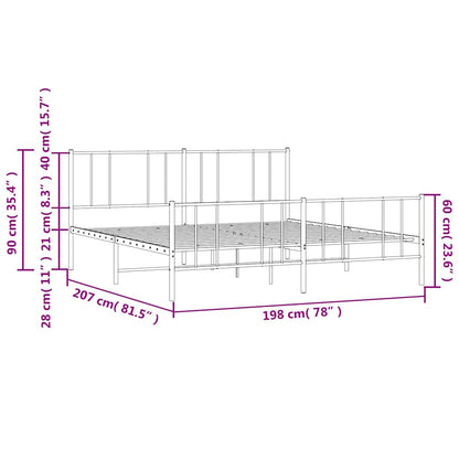 Metal Bed Frame without Mattress with Footboard White 193x203cm