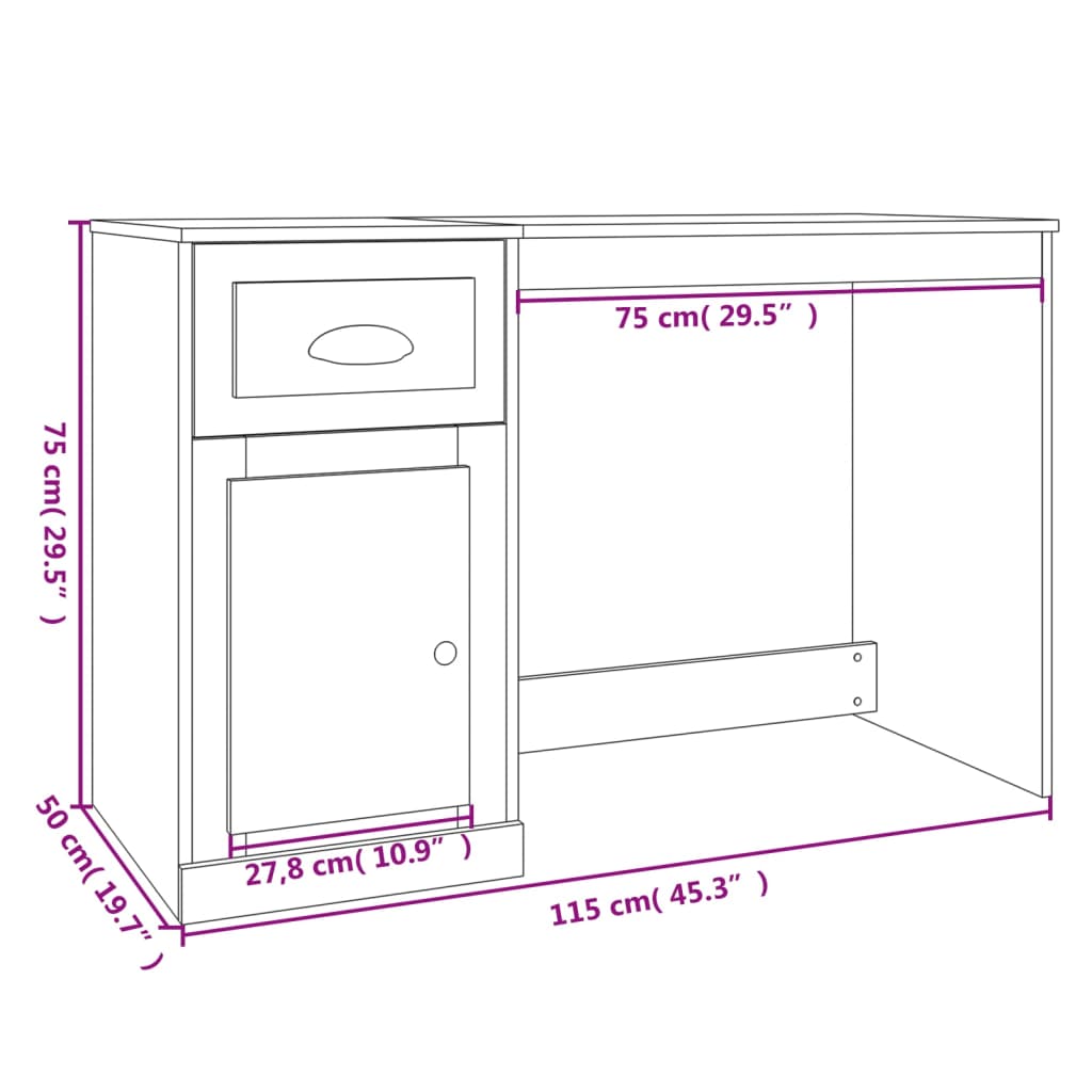 Desk with Drawer Grey Sonoma 115x50x75 cm Engineered Wood