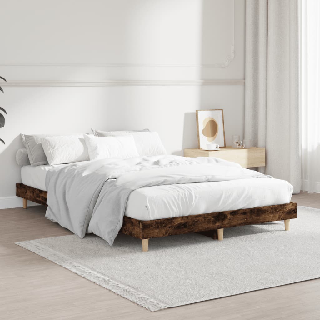 Bed Frame without Mattress Smoked Oak 120x190 cm Small Double Engineered Wood