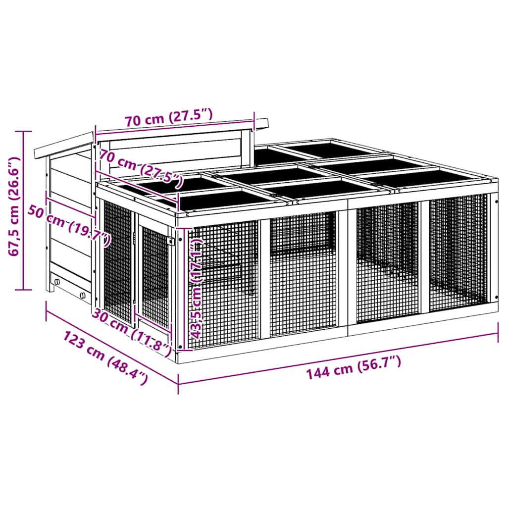 Rabbit Hutch Brown 144x123x67.5 cm Solid Wood Pine