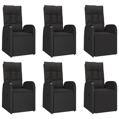 7 Piece Garden Dining Set Black Poly Rattan&Solid Wood Acacia