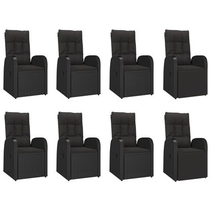 9 Piece Garden Dining Set Black Poly Rattan&Solid Wood Acacia