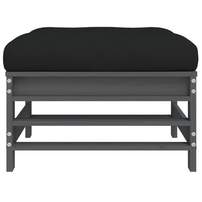 Garden Footstool with Cushion Grey Solid Wood Pine