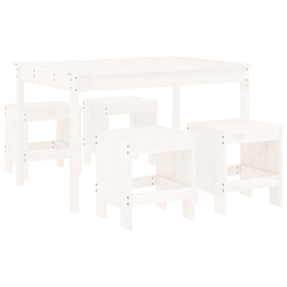5 Piece Garden Dining Set White Solid Wood Pine