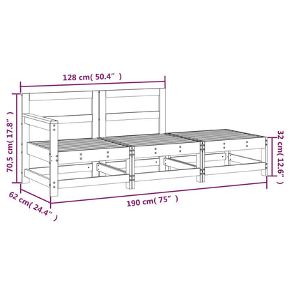 3 Piece Garden Lounge Set White Solid Wood Pine
