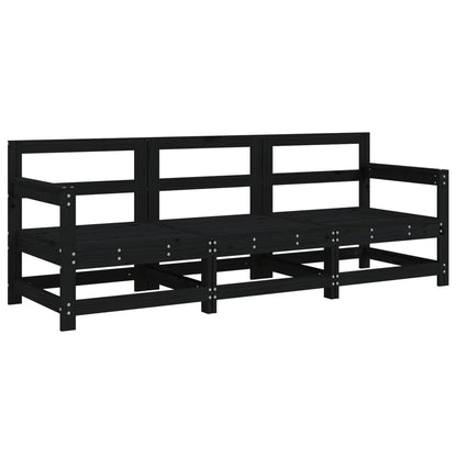 3 Piece Garden Lounge Set Black Solid Wood Pine