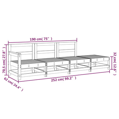 4 Piece Garden Lounge Set White Solid Wood Pine