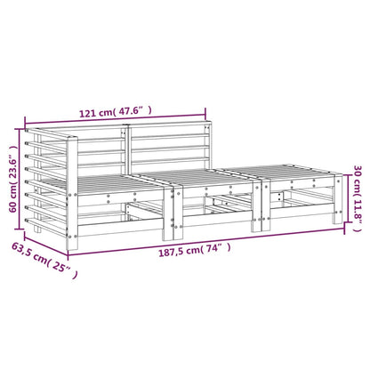 3 Piece Garden Lounge Set White Solid Wood Pine