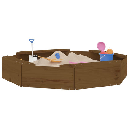 Sandbox with Seats Honey Brown Octagon Solid Wood Pine