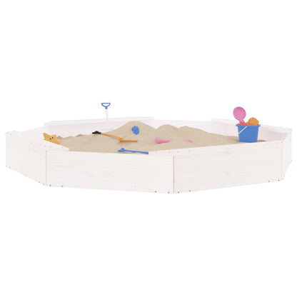 Sandbox with Seats White Octagon Solid Wood Pine