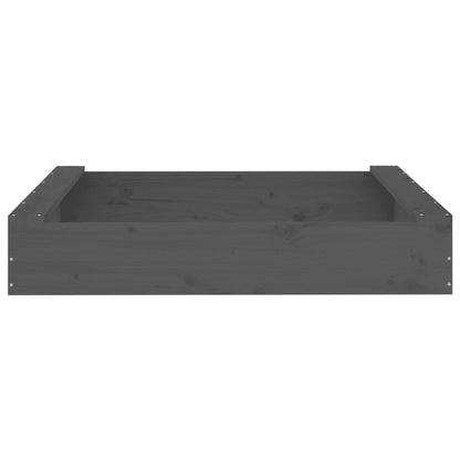 Sandbox with Seats Grey Square Solid Wood Pine