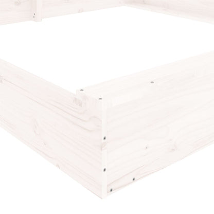 Sandbox with Seats White Square Solid Wood Pine