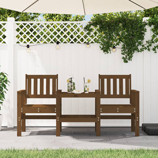 Garden Bench with Table 2-Seater Honey Brown Solid Wood Pine