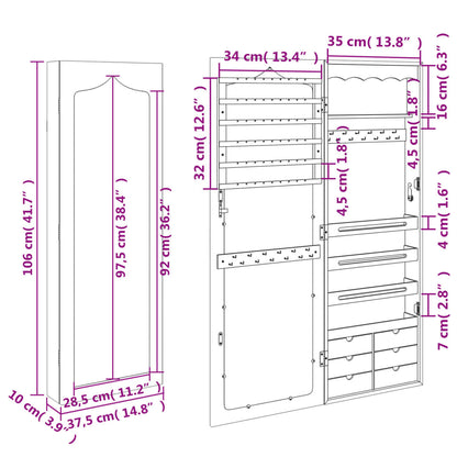 Mirror Jewellery Cabinet Wall Mounted White 37.5x10x106 cm