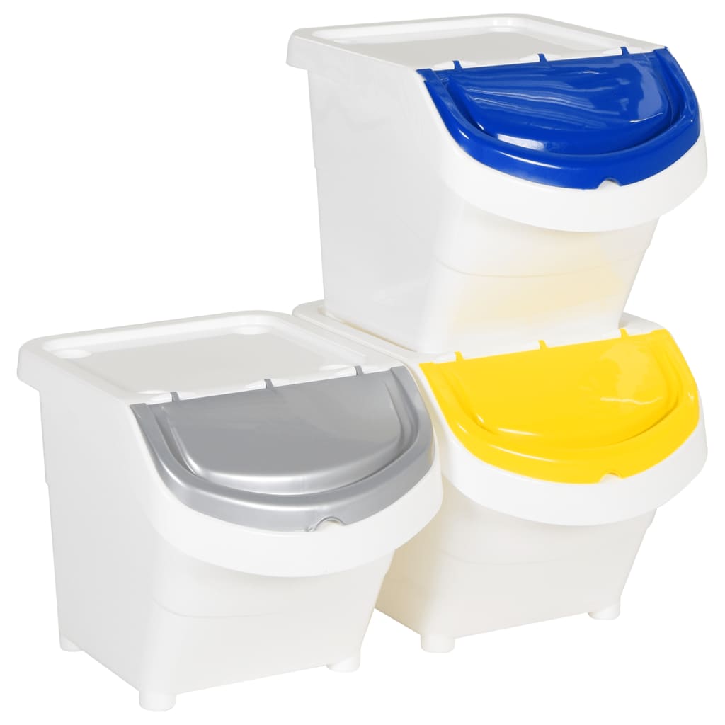 Stackable Waste Bins with Lids 3 pcs White PP 78 L
