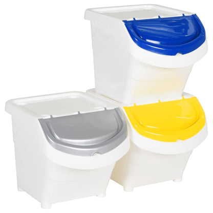 Stackable Waste Bins with Lids 3 pcs White PP 78 L