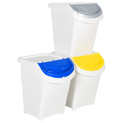 Stackable Waste Bins with Lids 3 pcs White PP 120 L