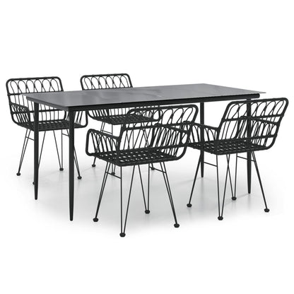 5 Piece Garden Dining Set Black Poly Rattan