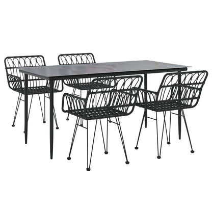 5 Piece Garden Dining Set Black Poly Rattan