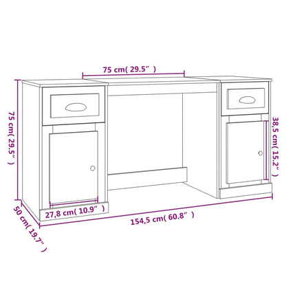 Desk with Cabinet White Engineered Wood