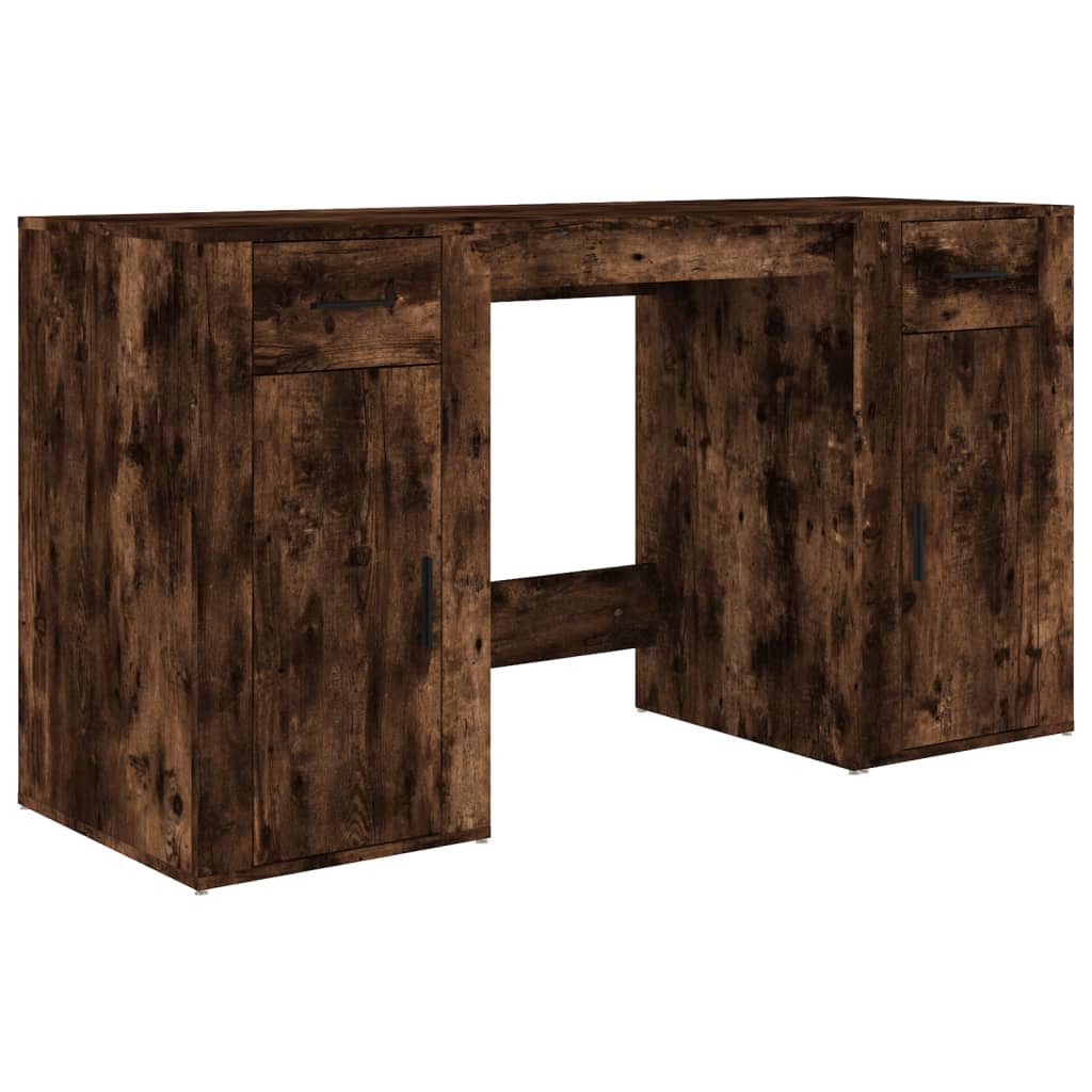 Desk with Cabinet Smoked Oak Engineered Wood