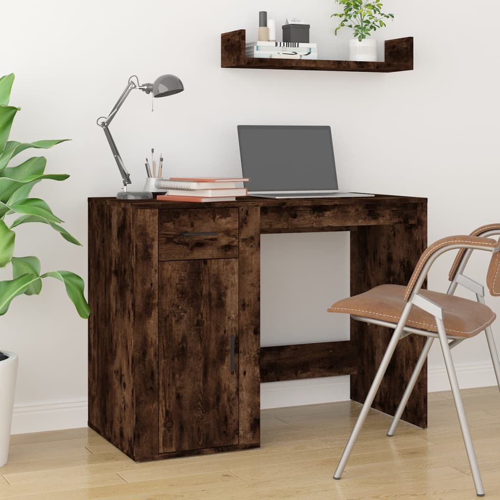 Desk with Cabinet Smoked Oak Engineered Wood