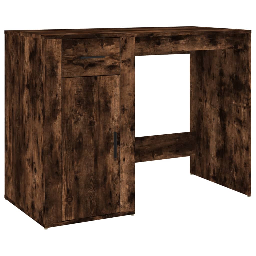 Desk with Cabinet Smoked Oak Engineered Wood