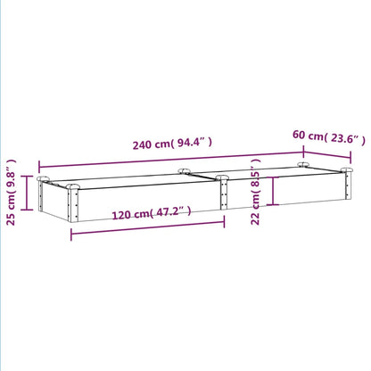 Garden Raised Bed with Liner 240x60x25 cm Solid Wood Fir