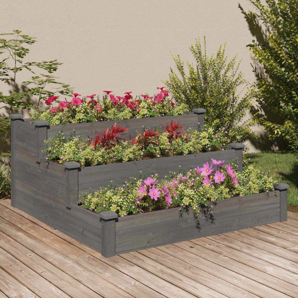 Garden Raised Bed Grey 120x120x56 cm Solid Wood Fir