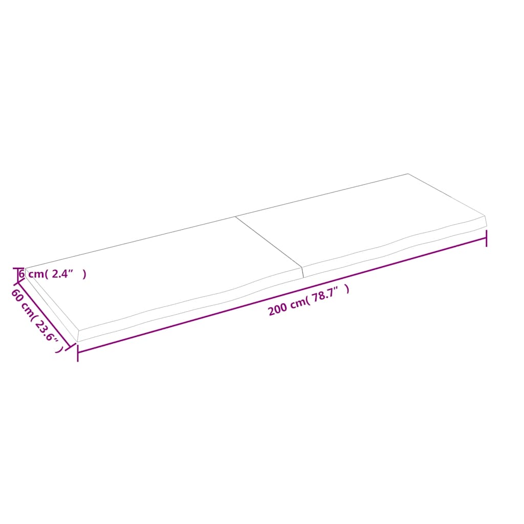 Bathroom Countertop Light Brown 200x60x(2-6)cm Treated Solid Wood