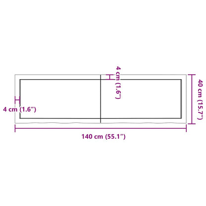 Bathroom Countertop Dark Brown 140x40x(2-6) cm Treated Solid Wood