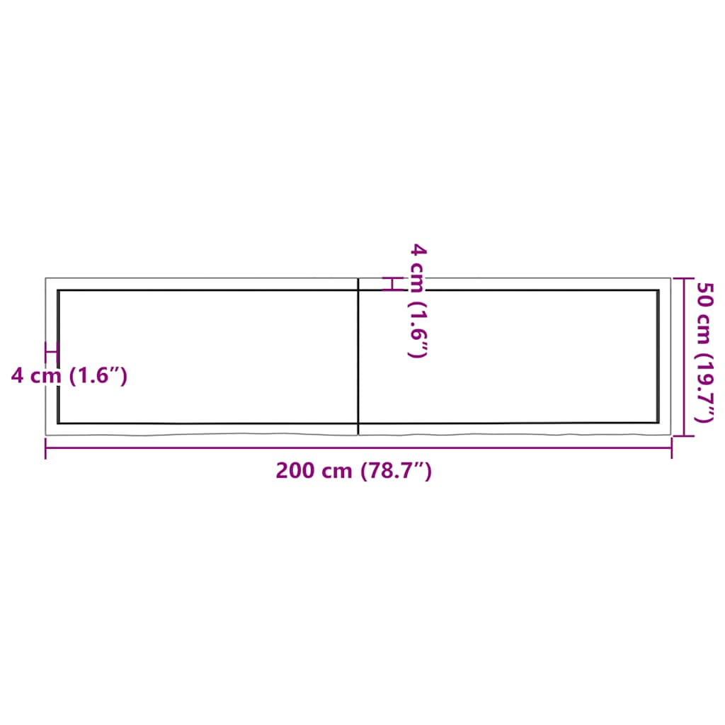 Bathroom Countertop Dark Brown 200x50x(2-4) cm Treated Solid Wood