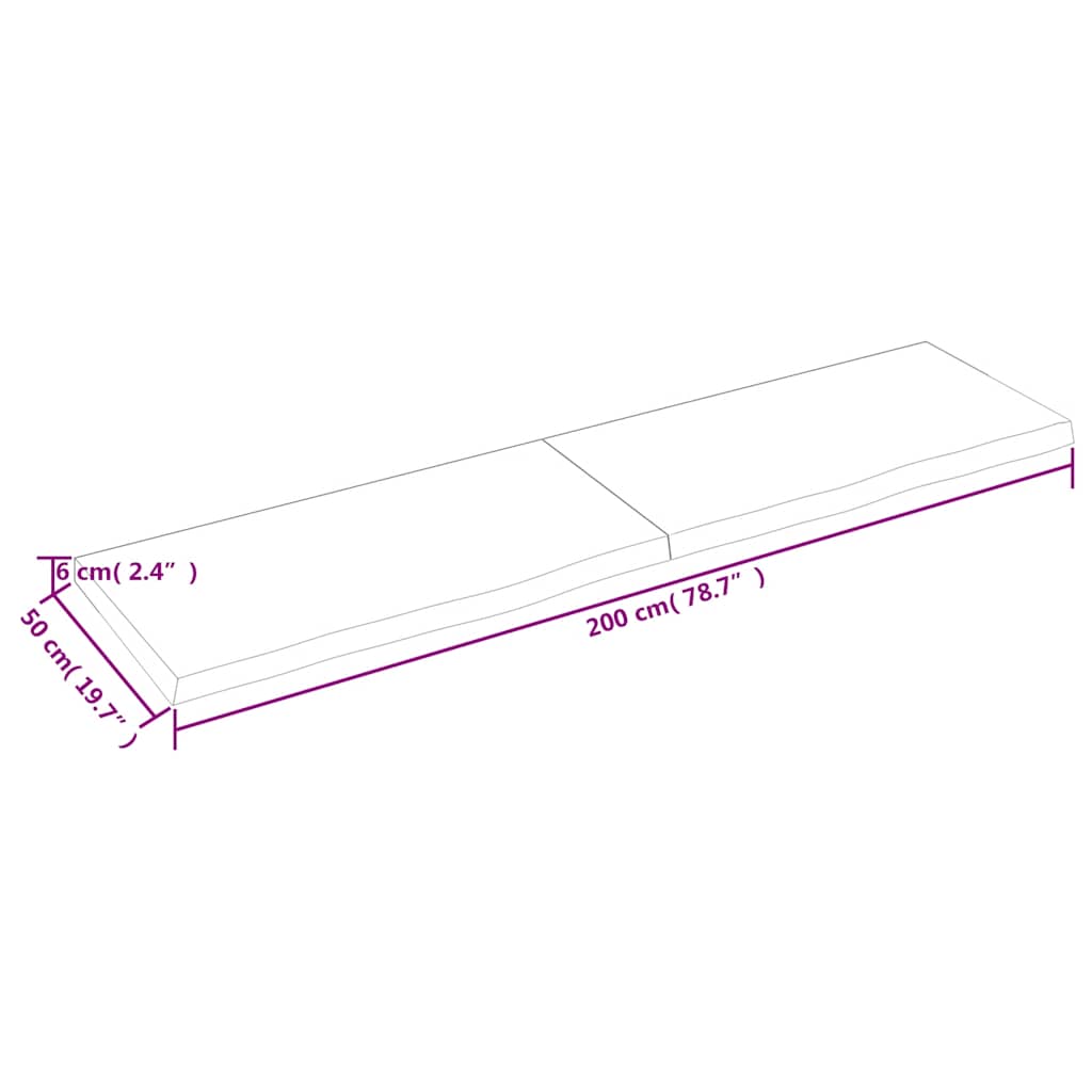 Bathroom Countertop Dark Brown 200x50x(2-6) cm Treated Solid Wood