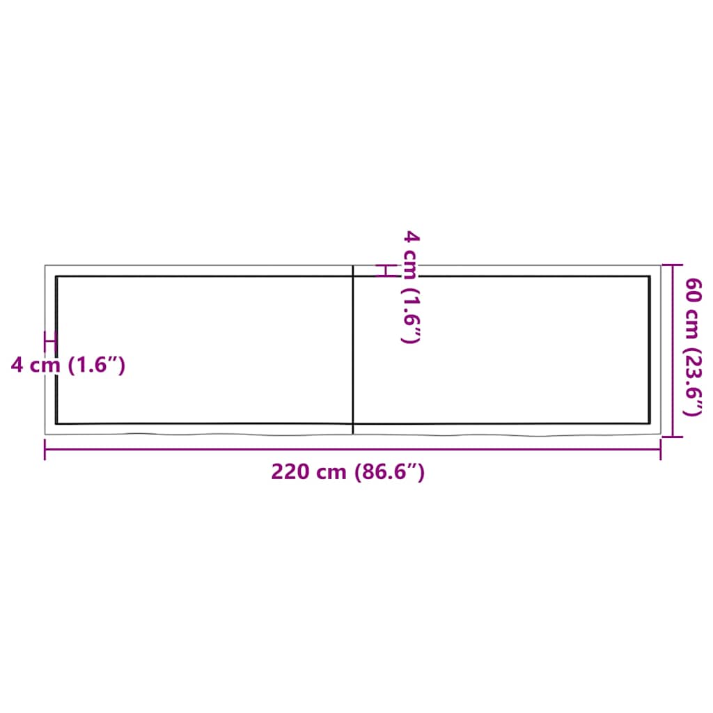 Bathroom Countertop Dark Brown 220x60x(2-6) cm Treated Solid Wood