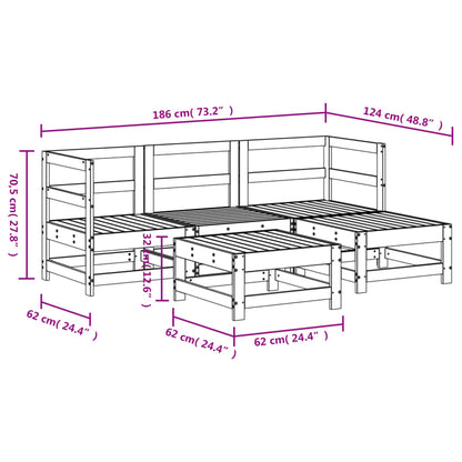 5 Piece Garden Lounge Set White Solid Wood Pine