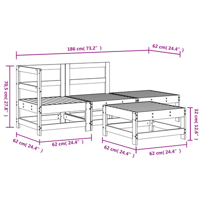 4 Piece Garden Lounge Set White Solid Wood Pine